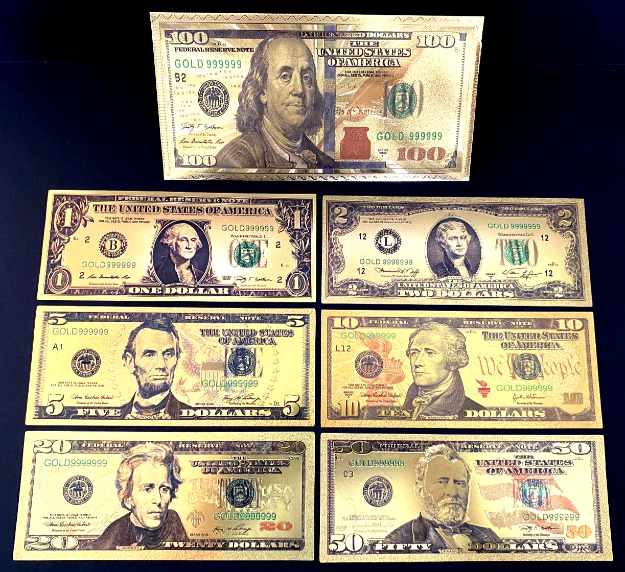 Gold Foil Plated U.S. Dollar Bill Set – Luxury Collectible in a $100 Gold-Plated