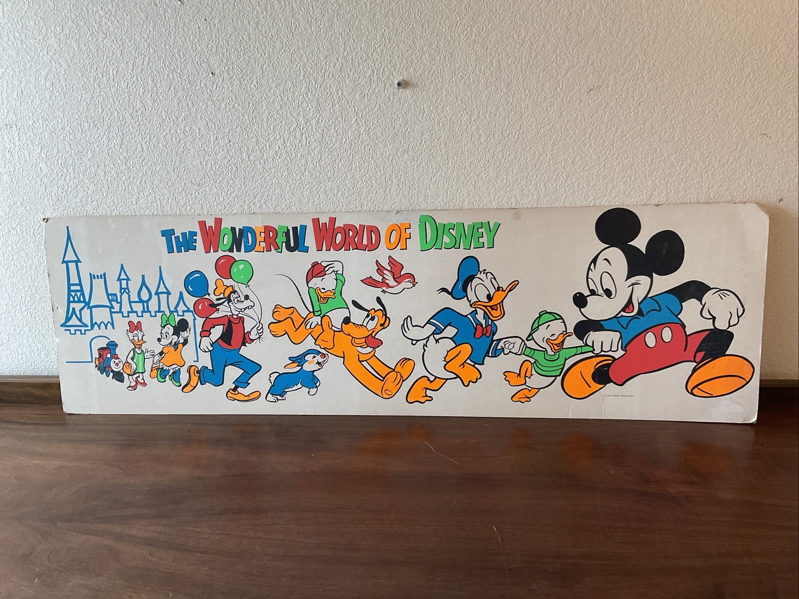 Rare! Vintage 47” Walt Disney Store Display Sign Mickey Mouse Wonderful World