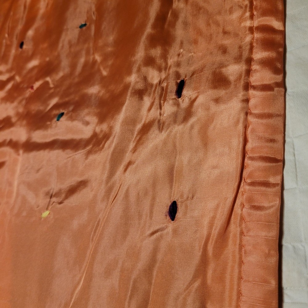 Crazy Quilt Silk Patchwork With Orange Backing Hand Stitched Patchwork Vintage