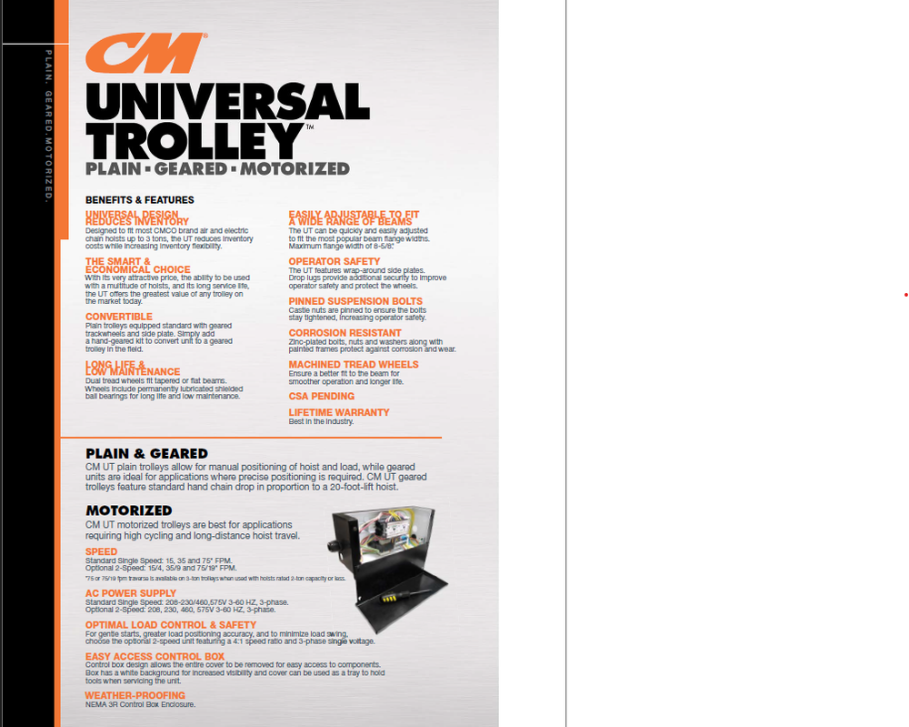 CMCO - UNIVERSAL TROLLEY - 3 TON CAPACITY, GEARED