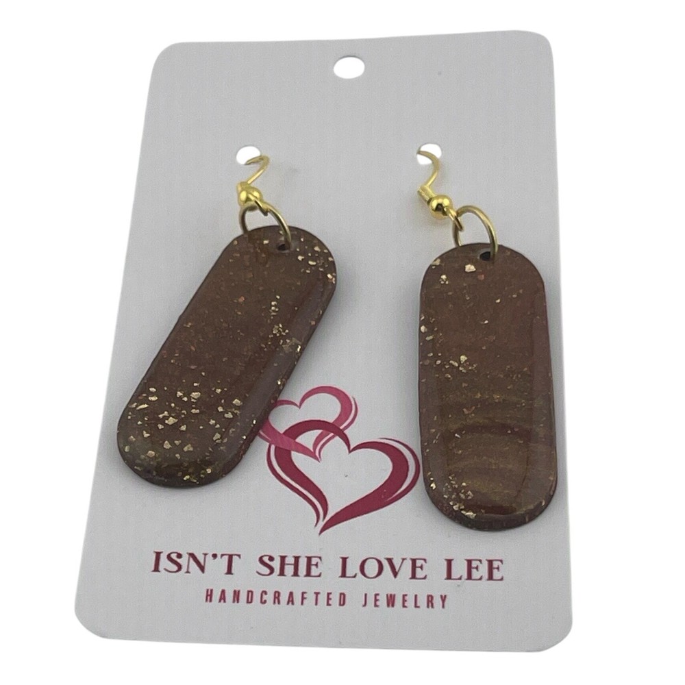 Handmade 2.75in Oval Shape Light Brown Polymer Clay Dangle/ Drop Earrings