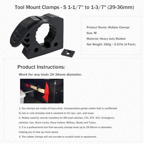 Shovel Holder & Tool Mount, Quick-Release Molle Panel Clamps for Small - 4 Pack