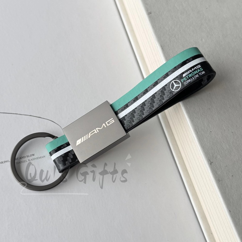 Mercedes Keychain – AMG Style Carbon Pattern Loop Key Ring (Petronas Green)