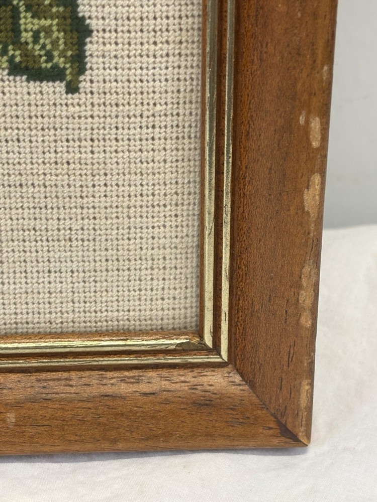 Vtg Framed Floral Roses Needlework Art Rectangular Gallery Wall Kitschy