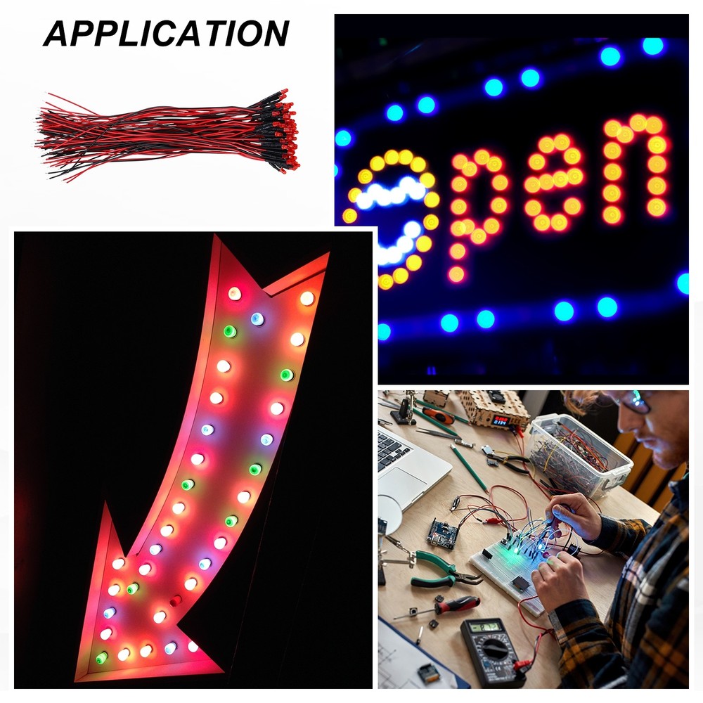 50pcs 3mm LED Diode Lights, Red Light DC 12V for Electronics