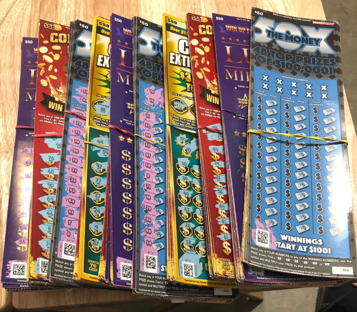 $6,000 Worth of Indiana NON-WINNING used $50 Lottery Scratch off Tickets 2025