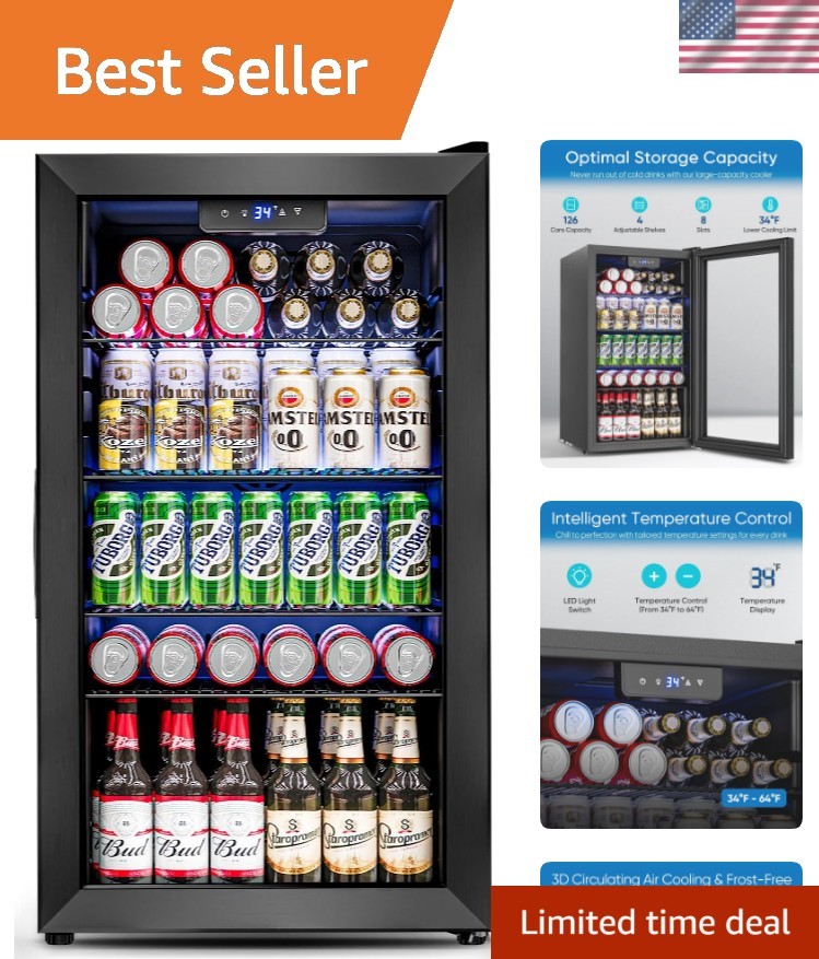 3.2 Cu.Ft Mini Fridge with Glass Door - 126 Can Beverage Refrigerator Cooler ...