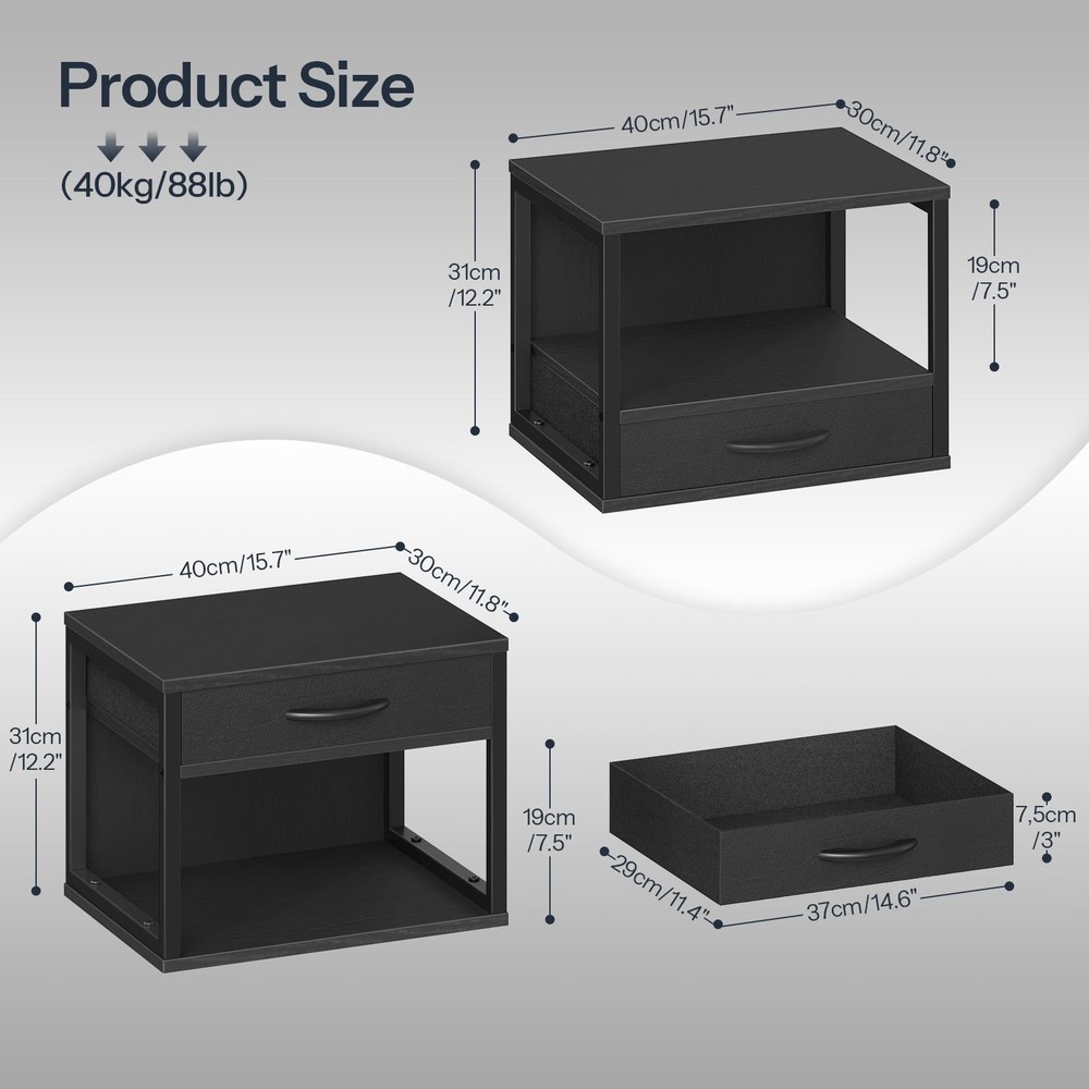 2Tier Desktop Printer Stand Drawer UnderDesk Storage Shelf Black BB07PS01