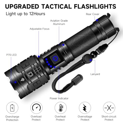 Rechargeable Flashlights High Lumens, Powerful Tactical Flashlights, 5 1Pack