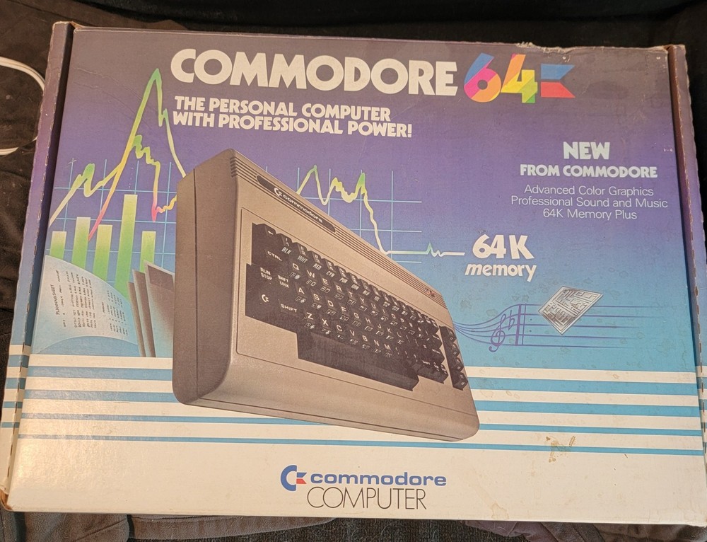 Commodore 64 Computer In Original Box w Cords and User's Guide POWERS ON