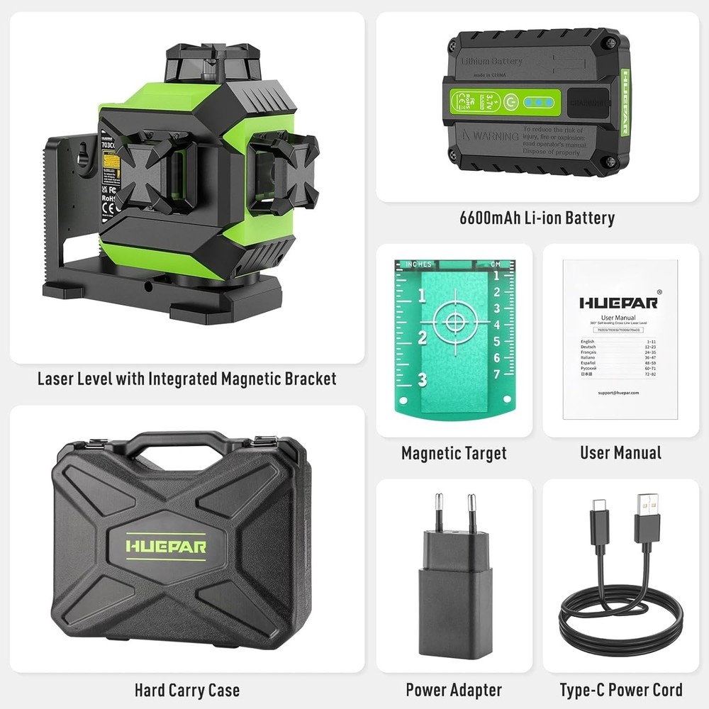 HUEPAR 3D Self Leveling Cross Line Laser Level with Pulse Mode Alignment Tool
