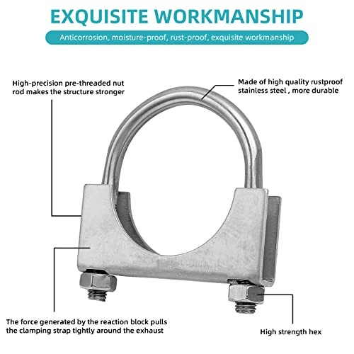 2.5" Heavy Duty U-Bolt Exhaust Clamp 2.5 inch Stainless Steel Muffler U 2-1/2"