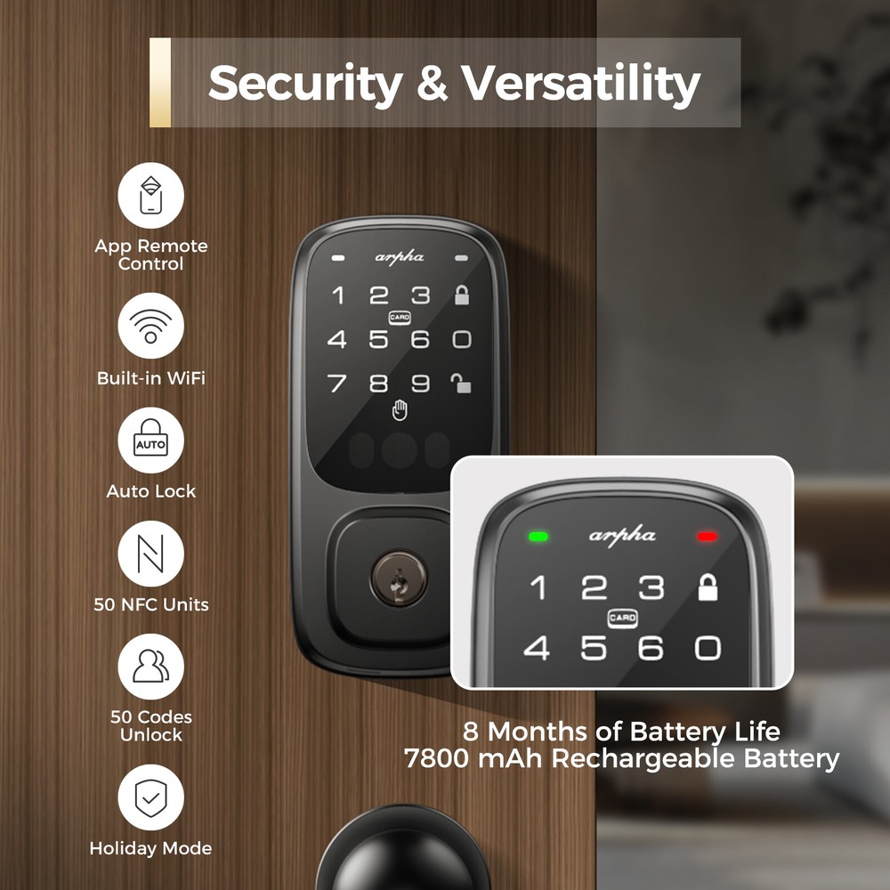 ARPHA Keyless Palm Recognition Smart Door Lock Digital Keypad Deadbolt+Knobs APP
