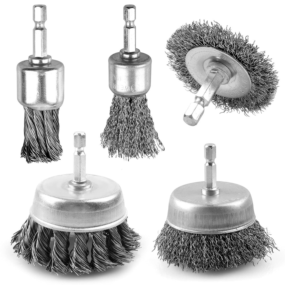 5 Pcs Drill Wire Brush Set, Heavy Duty Wire Brush Wheel for Drill, 1/4'' Hex Sha