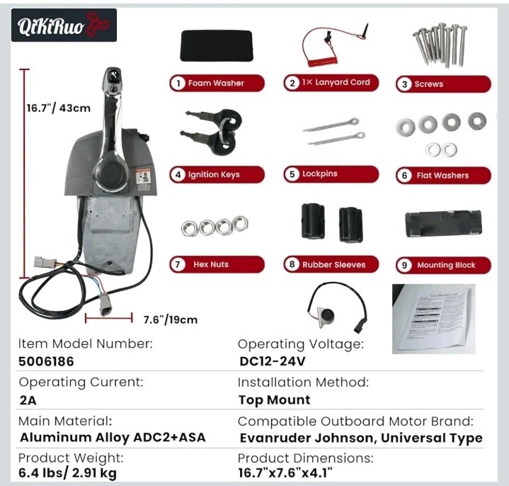 5006186 Outboard Remote Throttle Control Console Top Mount for...