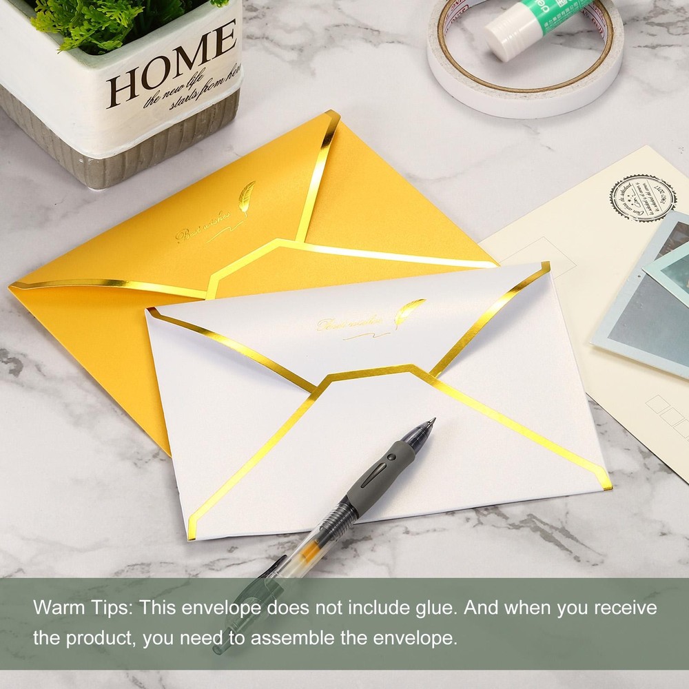 10 Pack Card Envelopes, V Flap Foil Border (White)