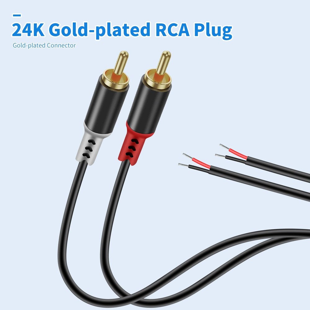 RCA to Speaker Wire Adapter, 2 Bare Cables Plug 6.6FT, Black