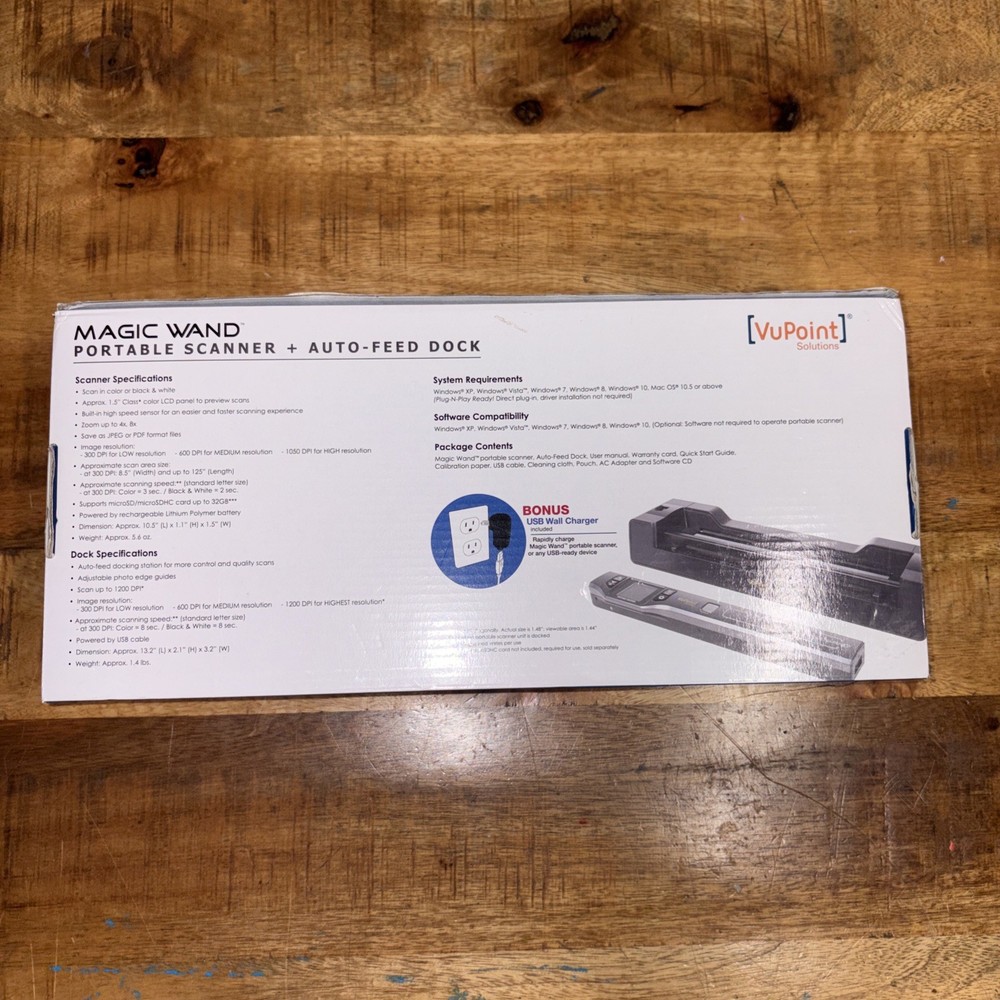 VuPoint Magic Wand Portable Handheld Scanner + Auto-Feed Dock Open Box