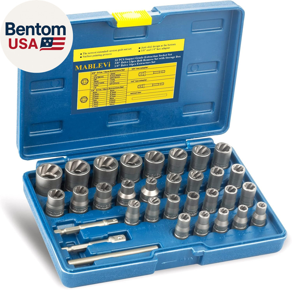 32PCS Bolt Extractor Set, Upgrade Impact Bolt & Nut Remover Set, Stripped Lug Nu