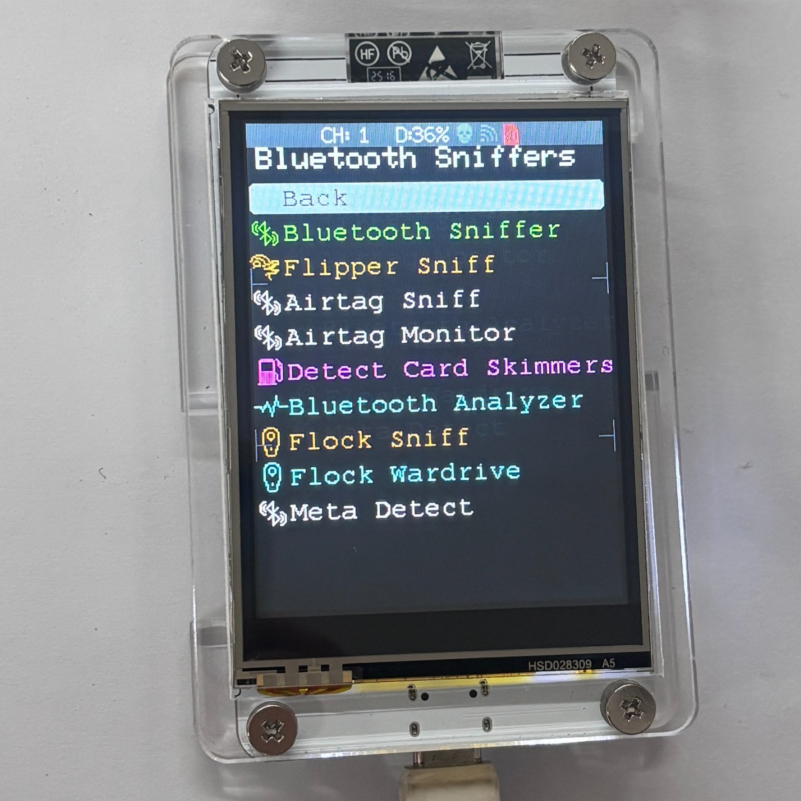 ESP32 Marauder WiFi BT Network Monitor 2.8" Touch Screen RSSI Data Readout