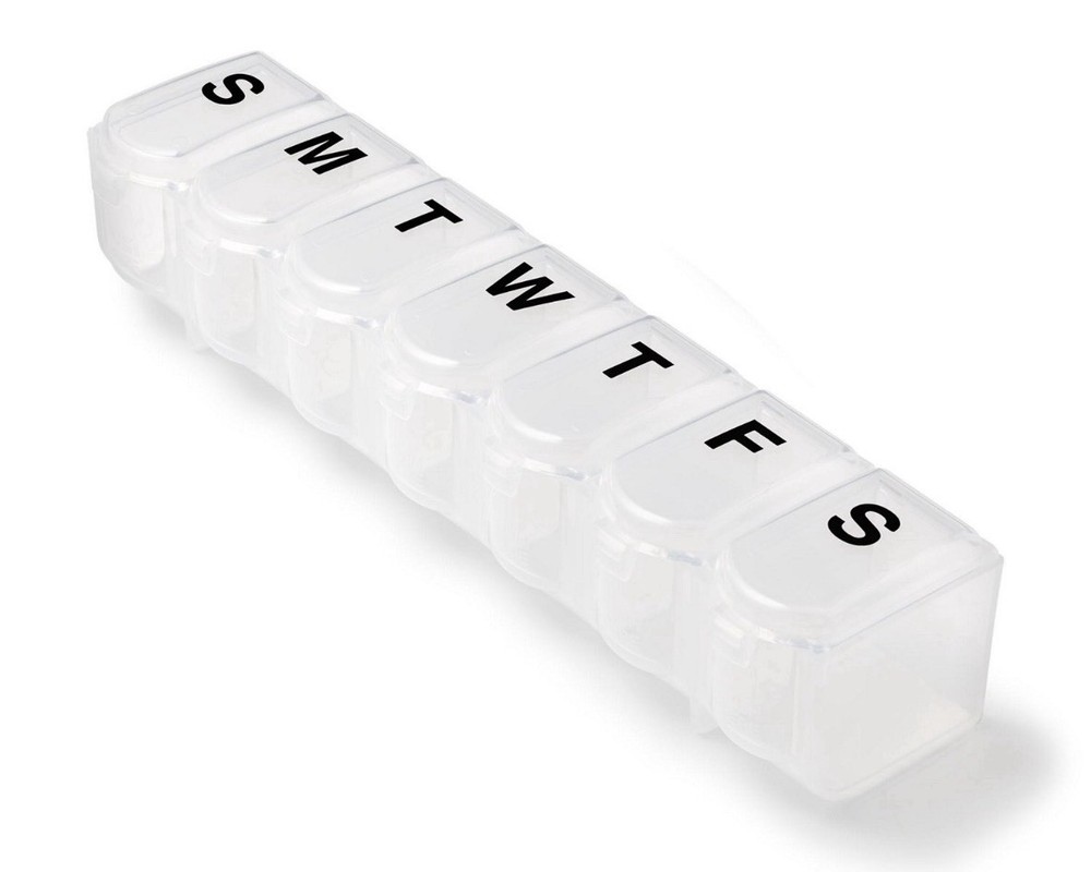 Weekly Vitamin Container Planner Case & Pill Box, Large, Push Open, Black