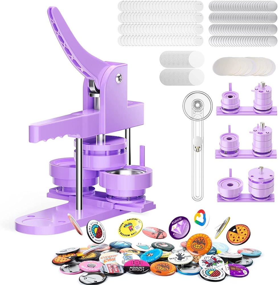 300pcs Button Pin Maker Machine Multiple Sizes 25mm+32mm+58mm, Purple