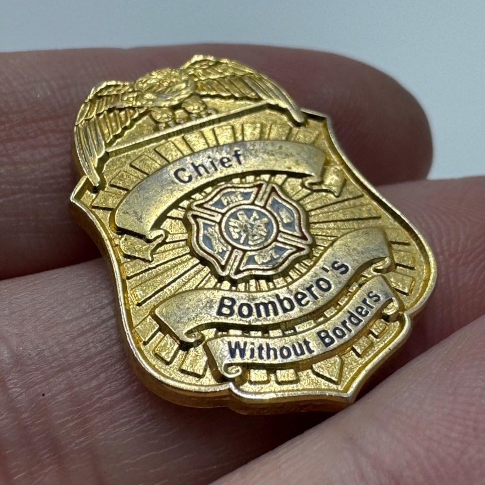 Bomberos Without Borders Lapel Pin Firefighter Shield Chief Badge