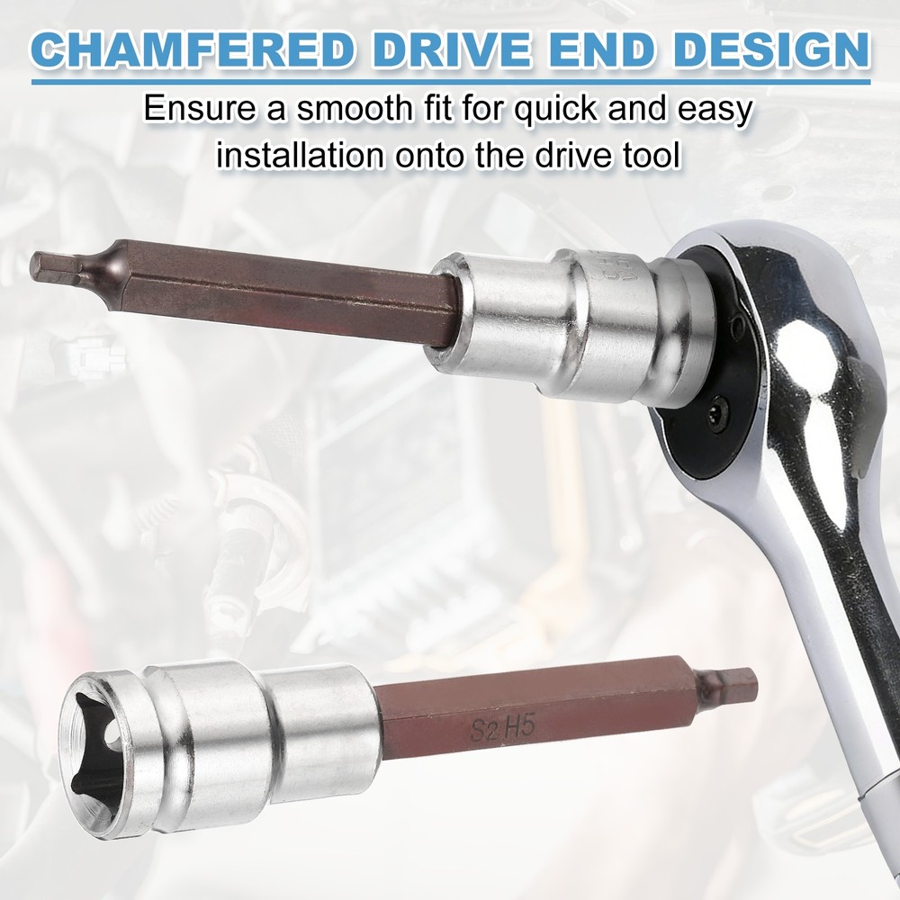 Hex Bit Socket H5 1/2" Drive 4" Length S2 Steel Long Bit CR-V Socket