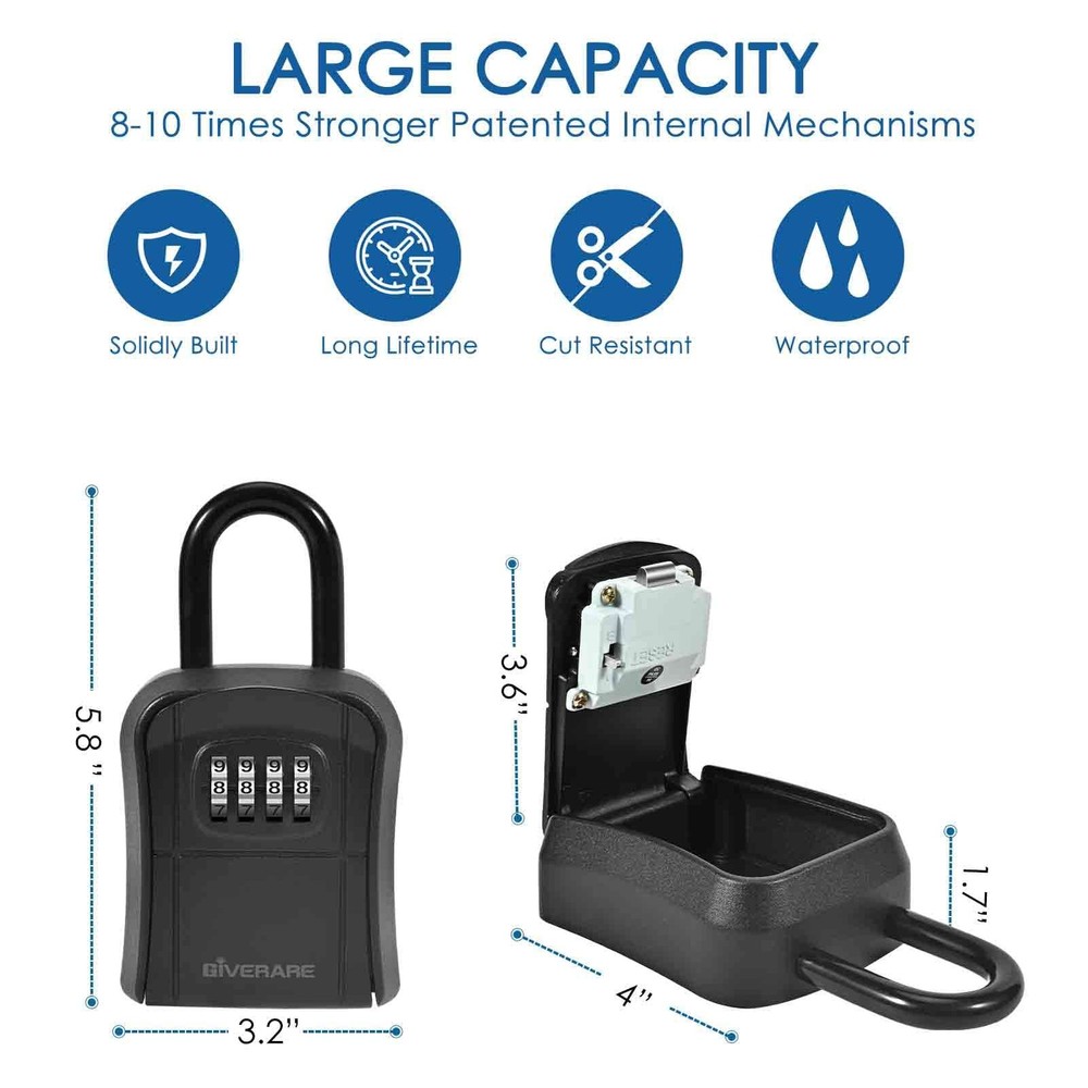 Key Lock Box, Wall Mount 4 Digits Combination Lockbox, Waterproof Black