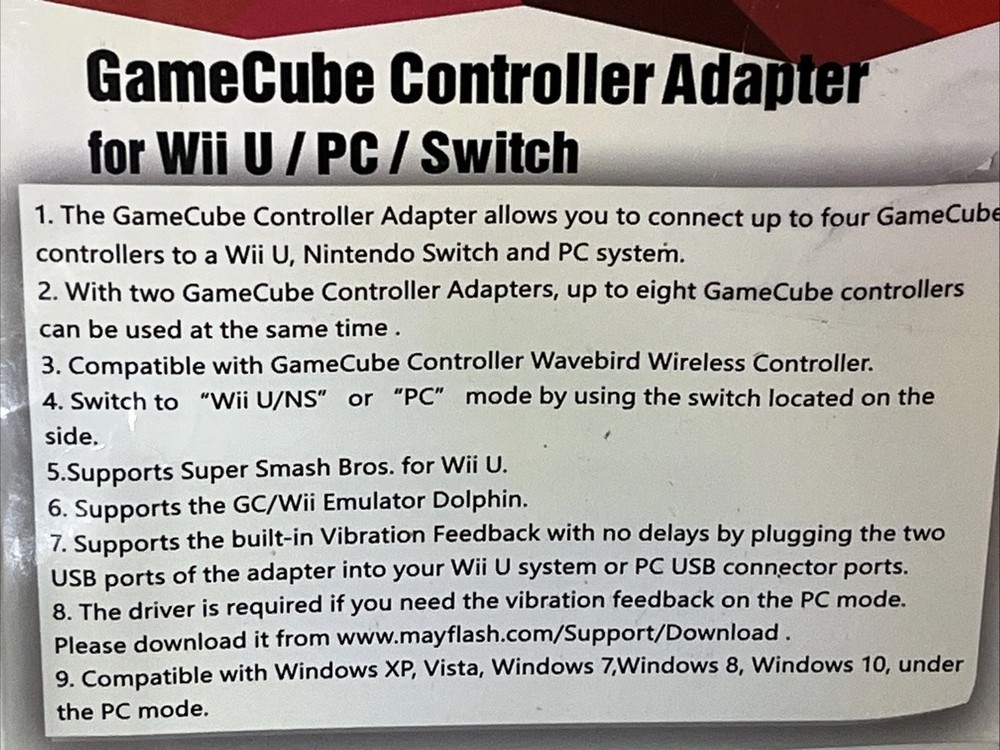 Mayflash GameCube Controller Adapter for Wii U, PC USB and Switch, 4 Port