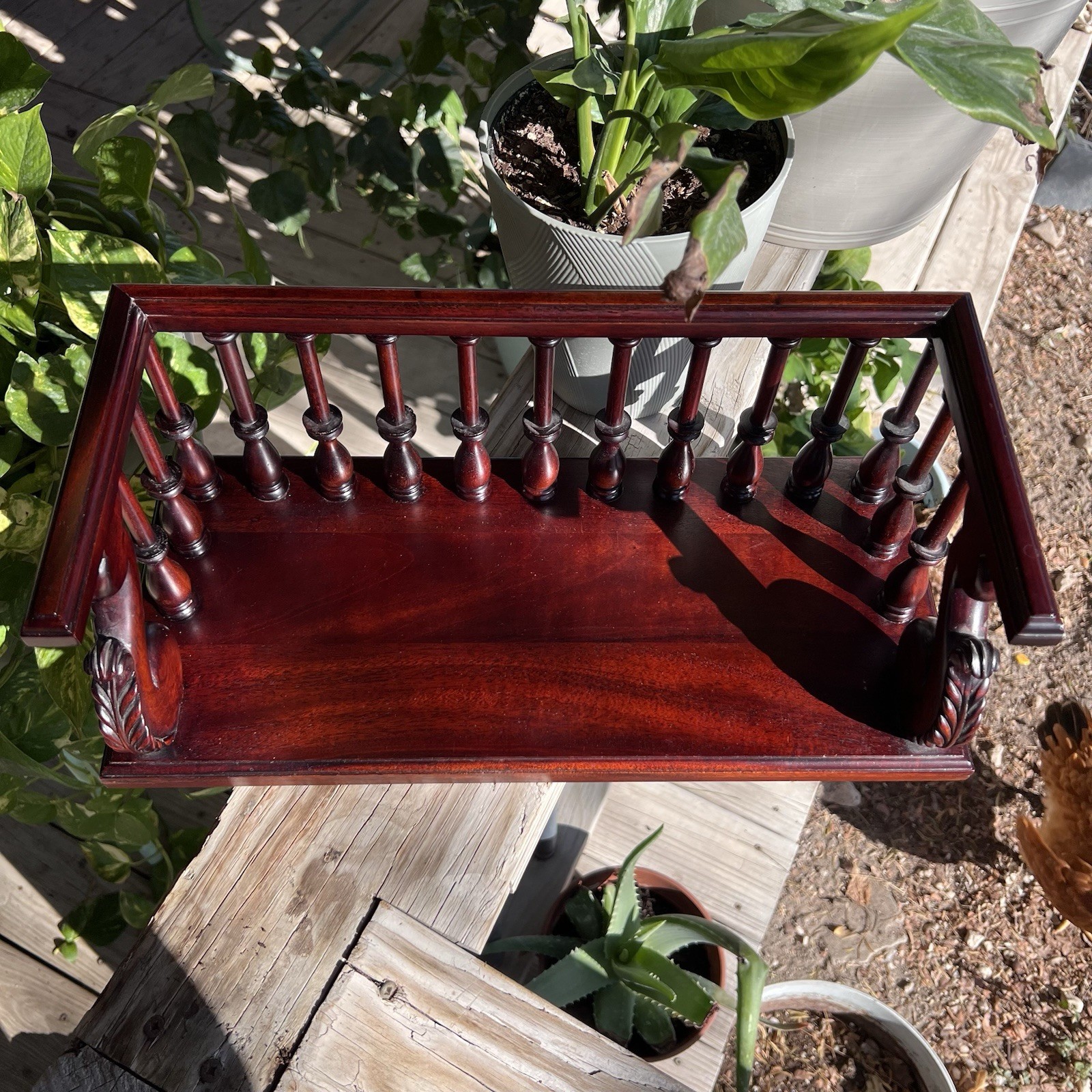 Vintage | Mahogany Carved Desk Trough | Wooden Book Stand Holder | 16.75"