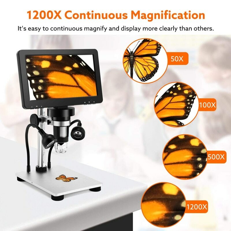 LCD 7 inch HD USB Digital Microscope with 1200X Magnification & Video Recorder