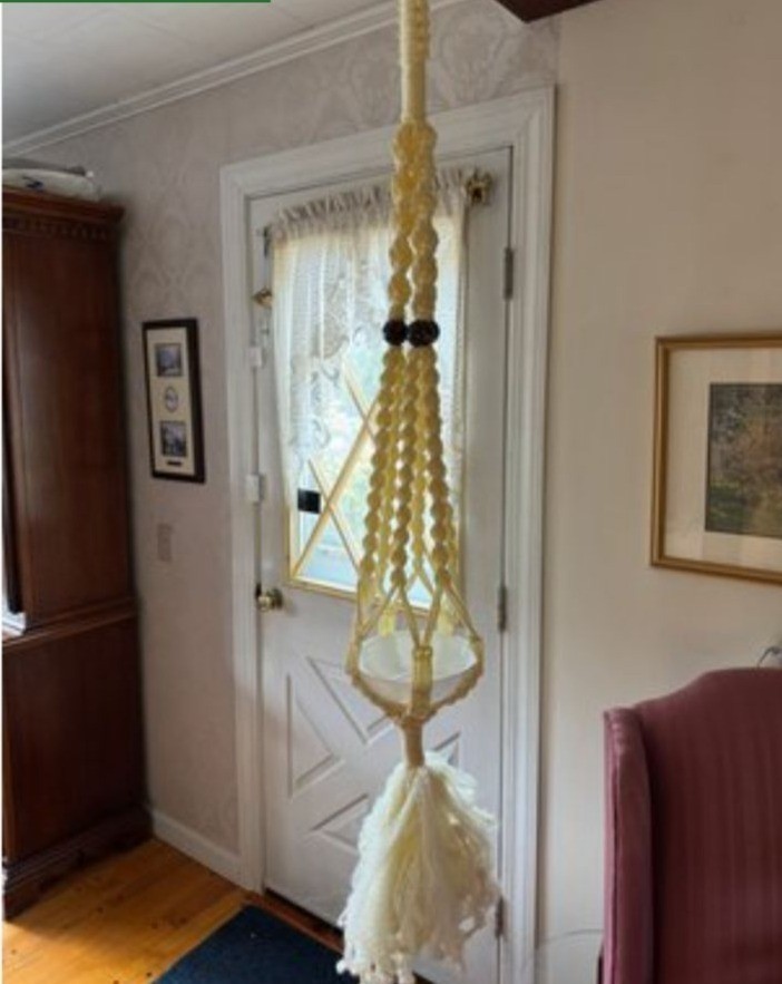 Vintage Macrame Hanging Planter With Brown Ceramic Beads 62" Long