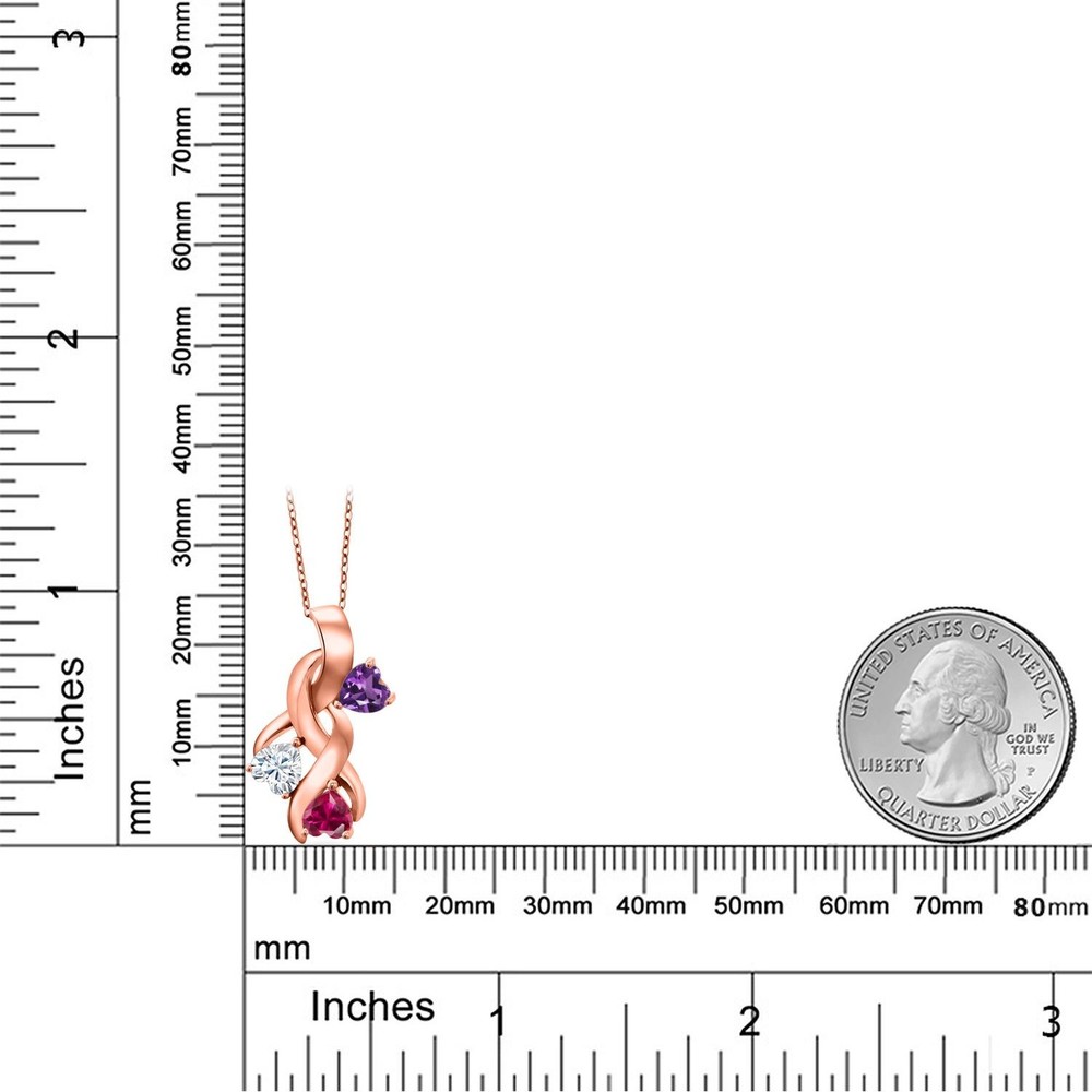 18K Rose Gold Plated Silver Amethyst and White Moissanite and Created Ruby