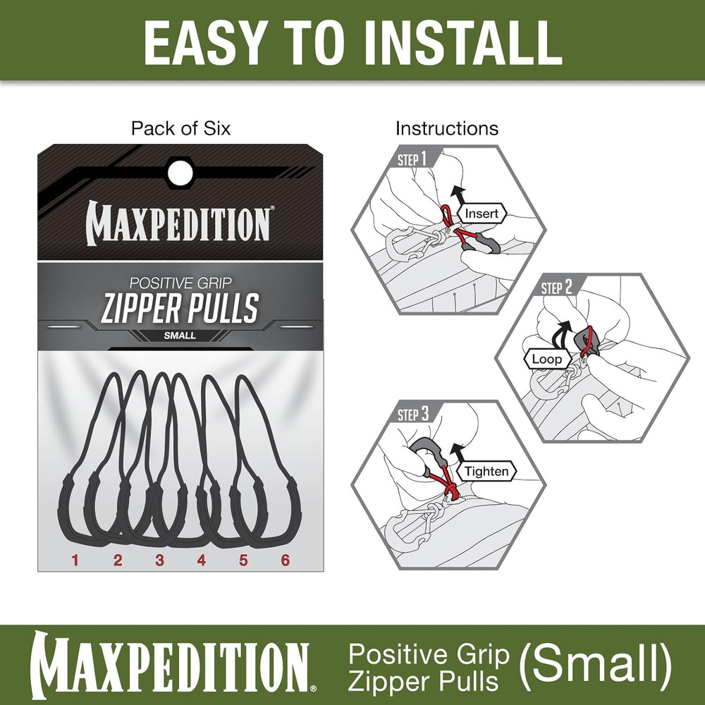 Small Zipper Pulls (6 Pack), Black
