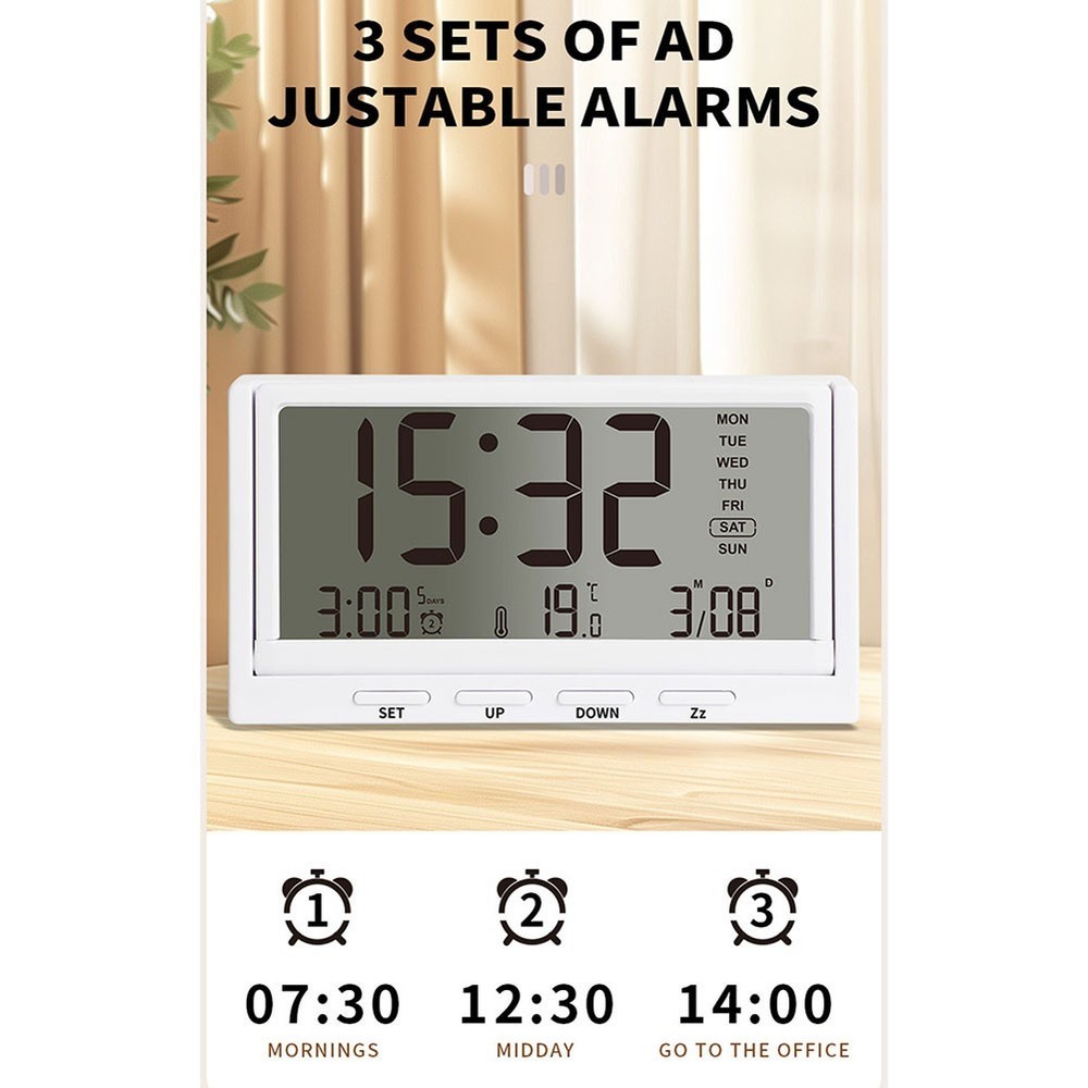 Desktop Electronic Alarm Clock with Transparent Display Temperature Date Week