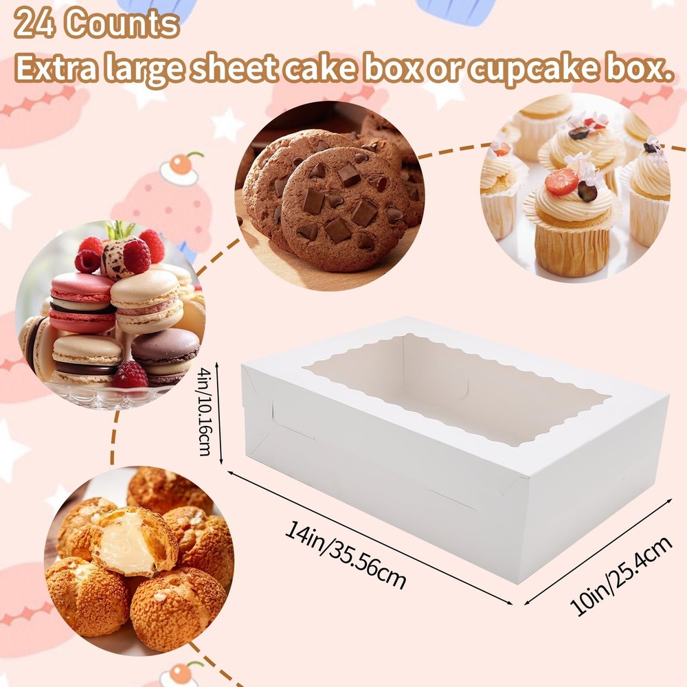 12 Sets 14x10x4in White Bakery Boxes Half Sheet Cake Boxes with Window Large ...