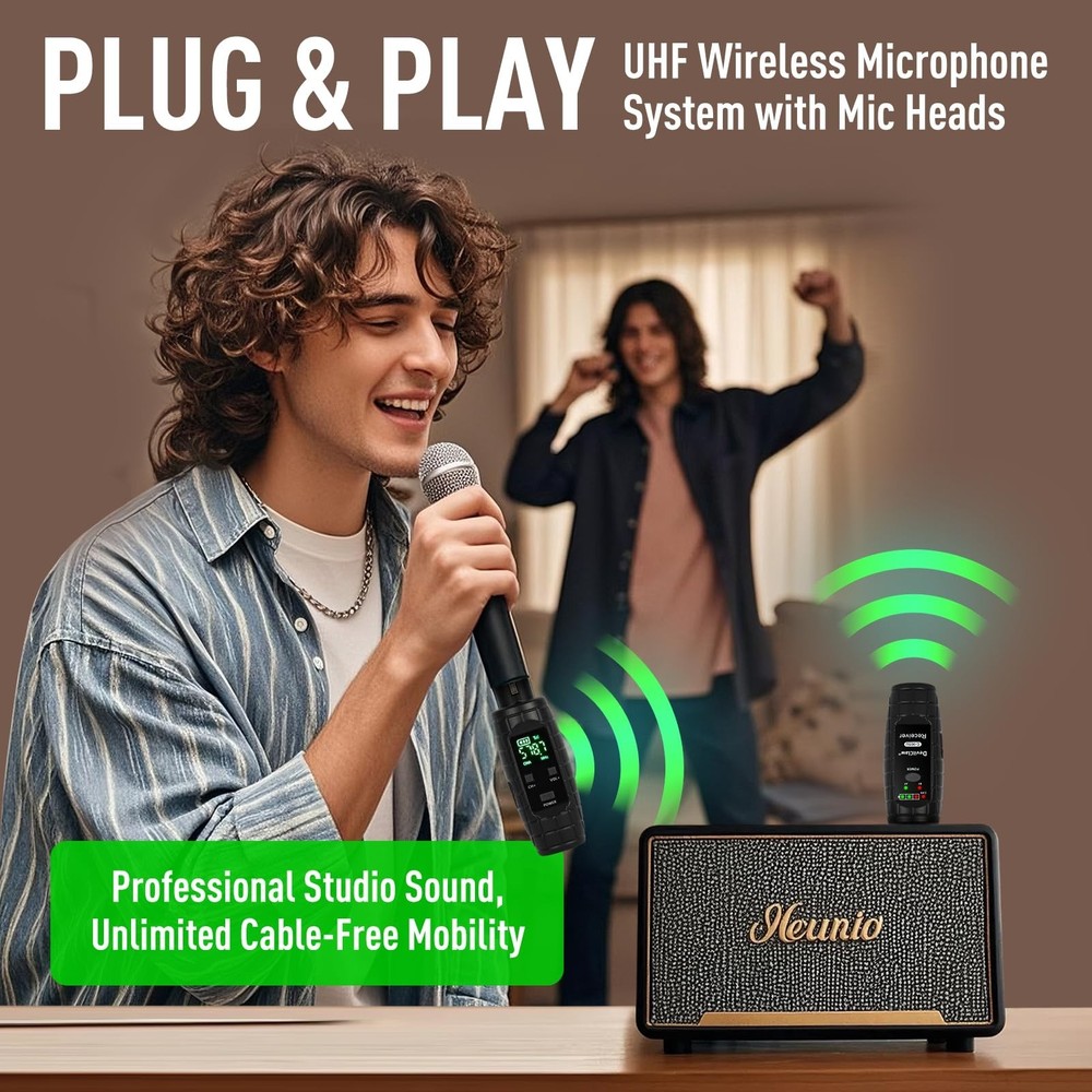 UHF Wireless Microphone System,Transmitter and Receiver XLR Adapter for Dynam...