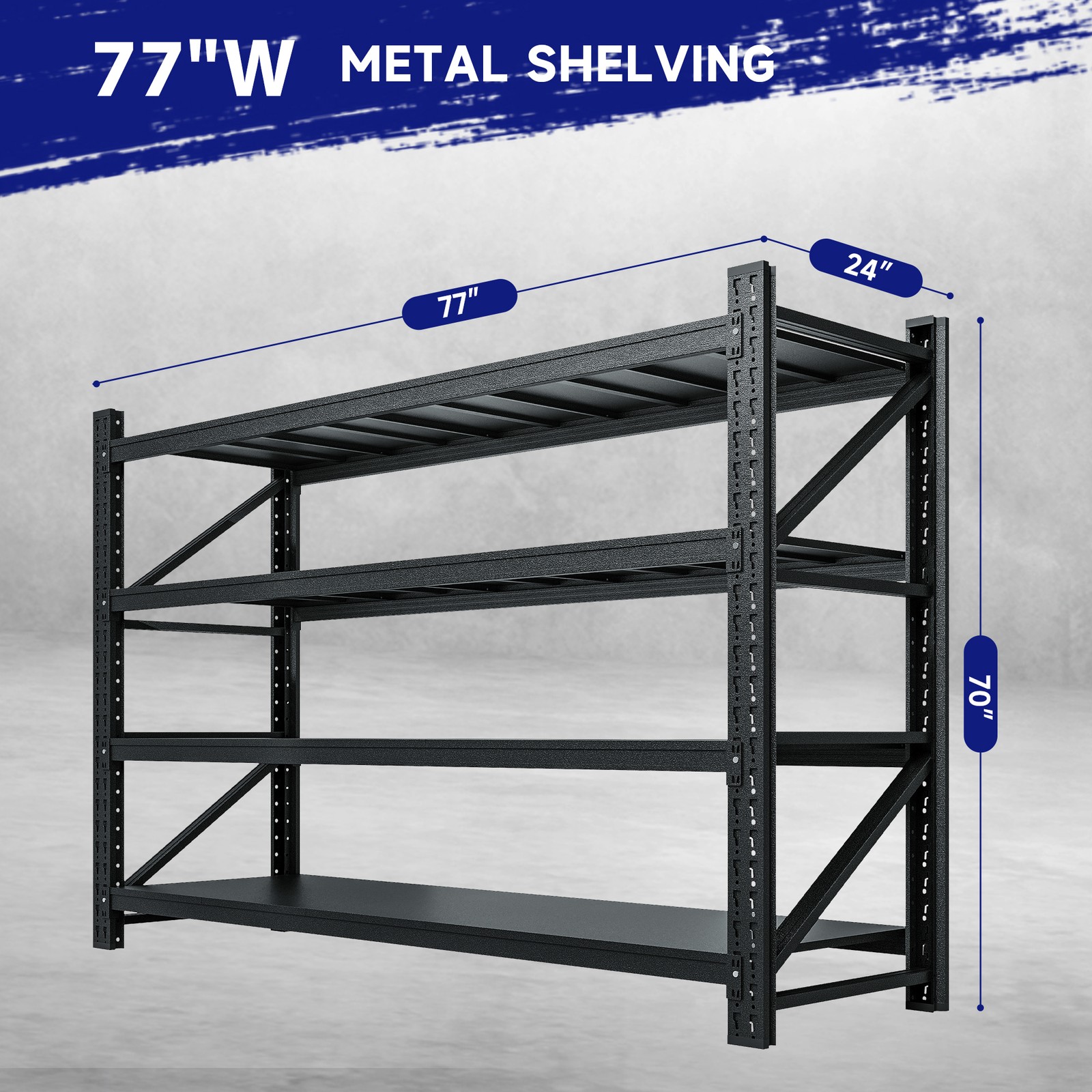 9000LB Heavy Duty Steel Shelves 77"W Garage/Warehouse Metal Storage Rack