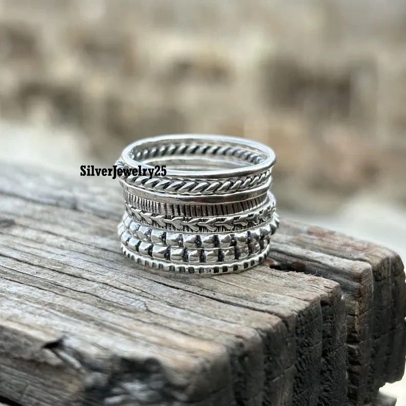 Stacking Rings Set of 8 Sterling Silver Bands - Silver Stackable Ring  All size