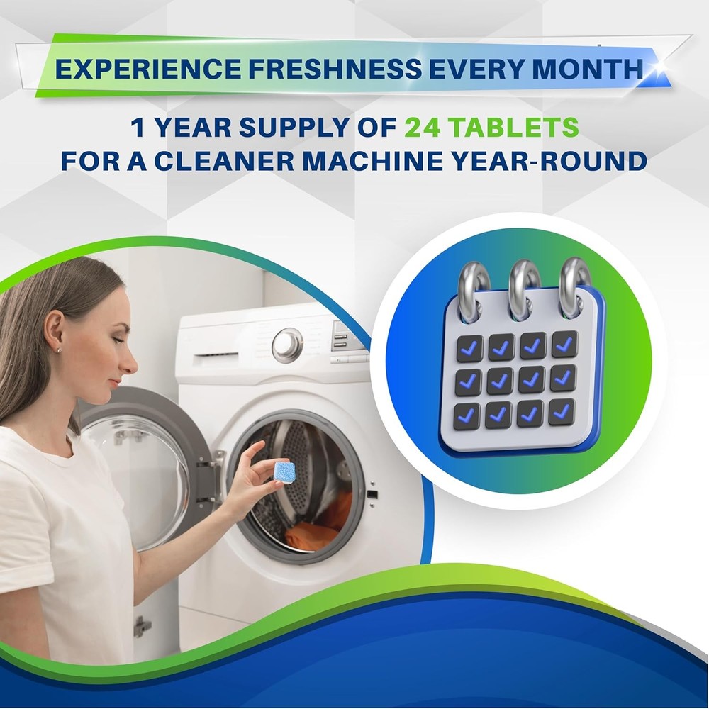 Washing Machine Cleaner Tablets, 24 Pack–Deep Cleaning Tablets for Top & Front