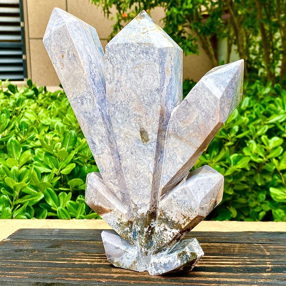 6.09LB Natural Water Grass Agate Column Quartz Multi pointed Column