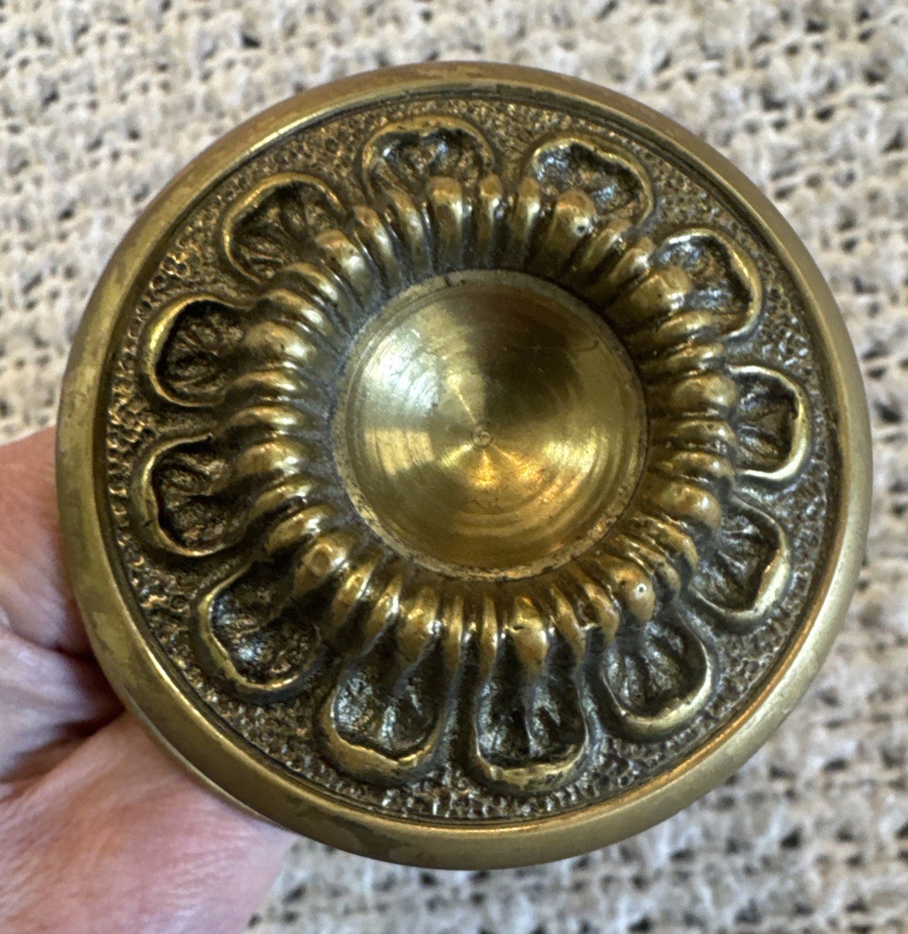 Lot 3psc VNT Ornate Solid Brass Door Knob, Portugal, Mid-Century, Floral Rosette