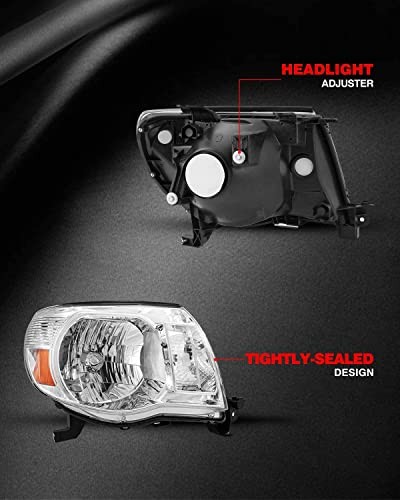 Replacement Headlight Assembly for 2005-2011 Tacoma Driver and Chrome-Amber