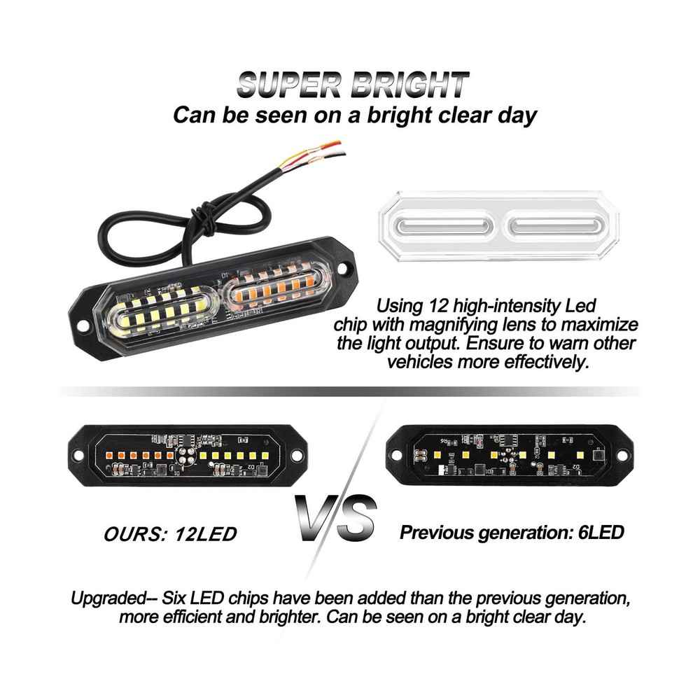 ASPL 8pcs Sync Feature Ultra Slim 12-LED Surface Mount Flashing Strobe Lights...
