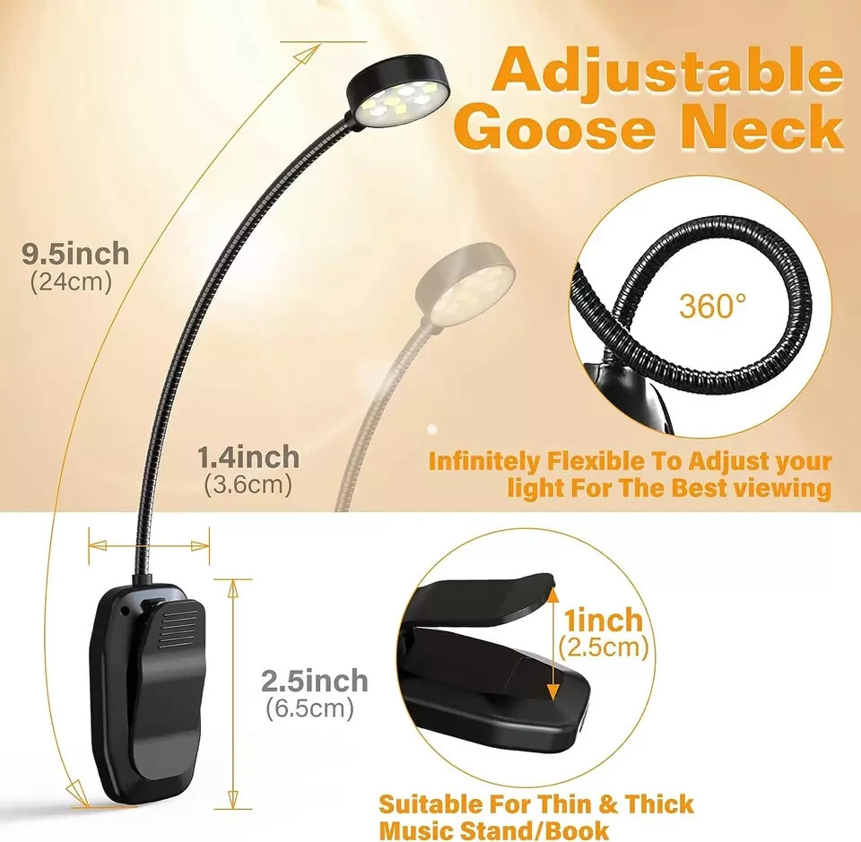 LED Book Light Rechargeable 3 Light Modes Flexible Book Reading LightLamp Type-C