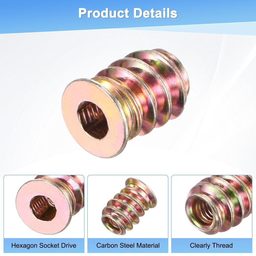 20-Pack Threaded Inserts for Wood, M4x12mm Threaded Insert Nuts [Gold Tone]