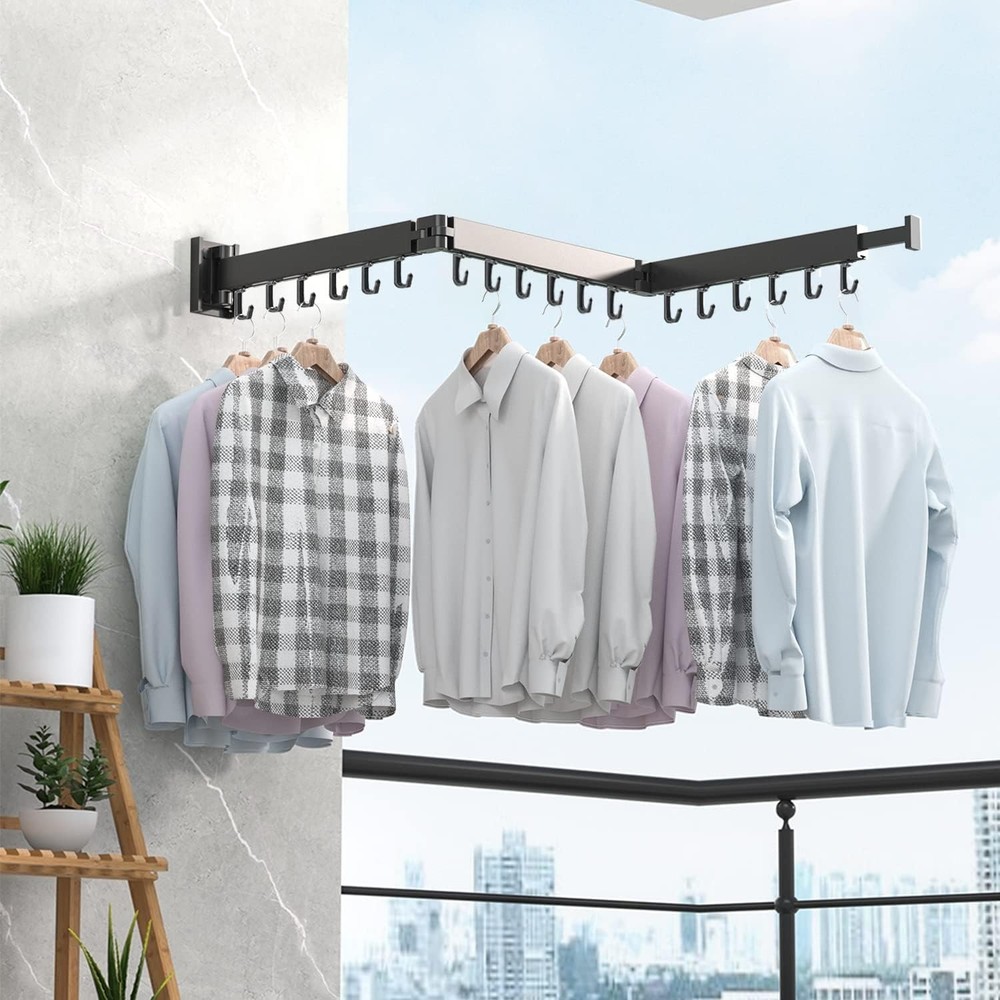 Retractable Wall Mounted Clothes Drying Rack - Space Saving Tri-Fold Design