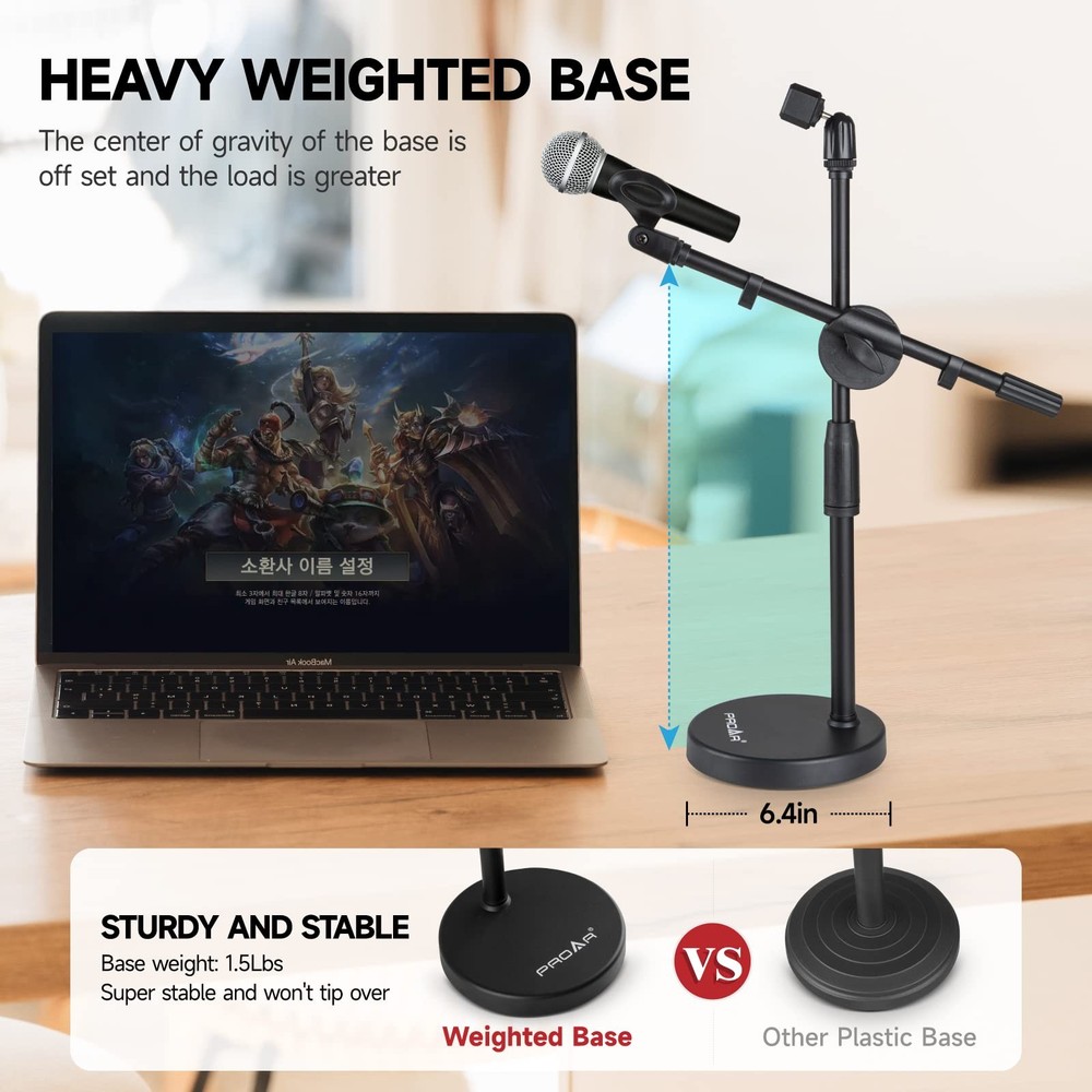 Microphone Stand Desk Adjustable Desktop Microphone Stand with Boom Arm Upgra...