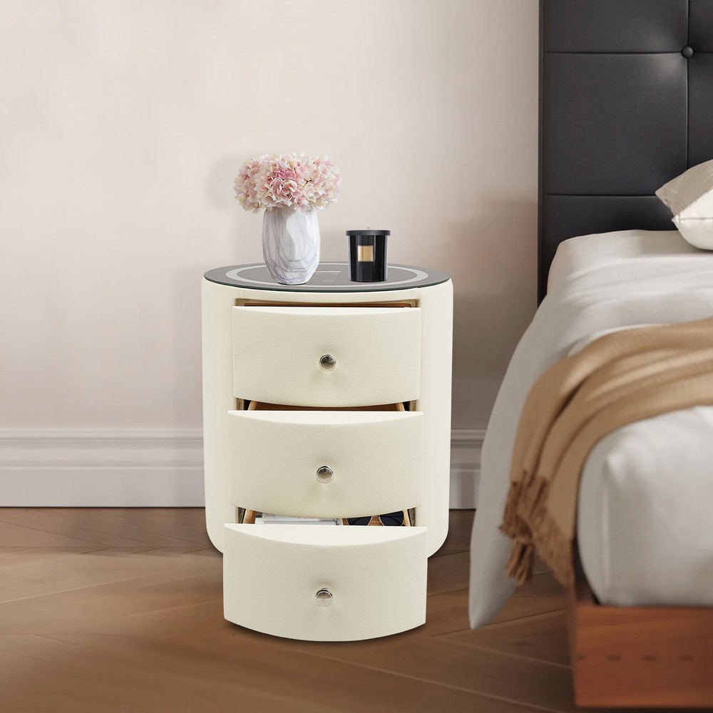 Nightstand with Charging Station End Table Bedside Table With 3 Storage Drawers